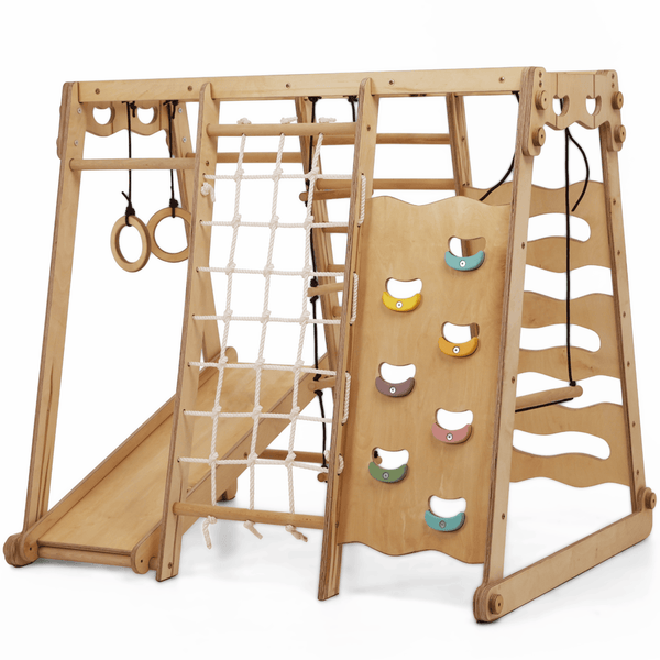 6in1 Indoor-Spielplatz aus Holz für Kinder –  Schaukel, Rutsche, Seil und Treppe-0