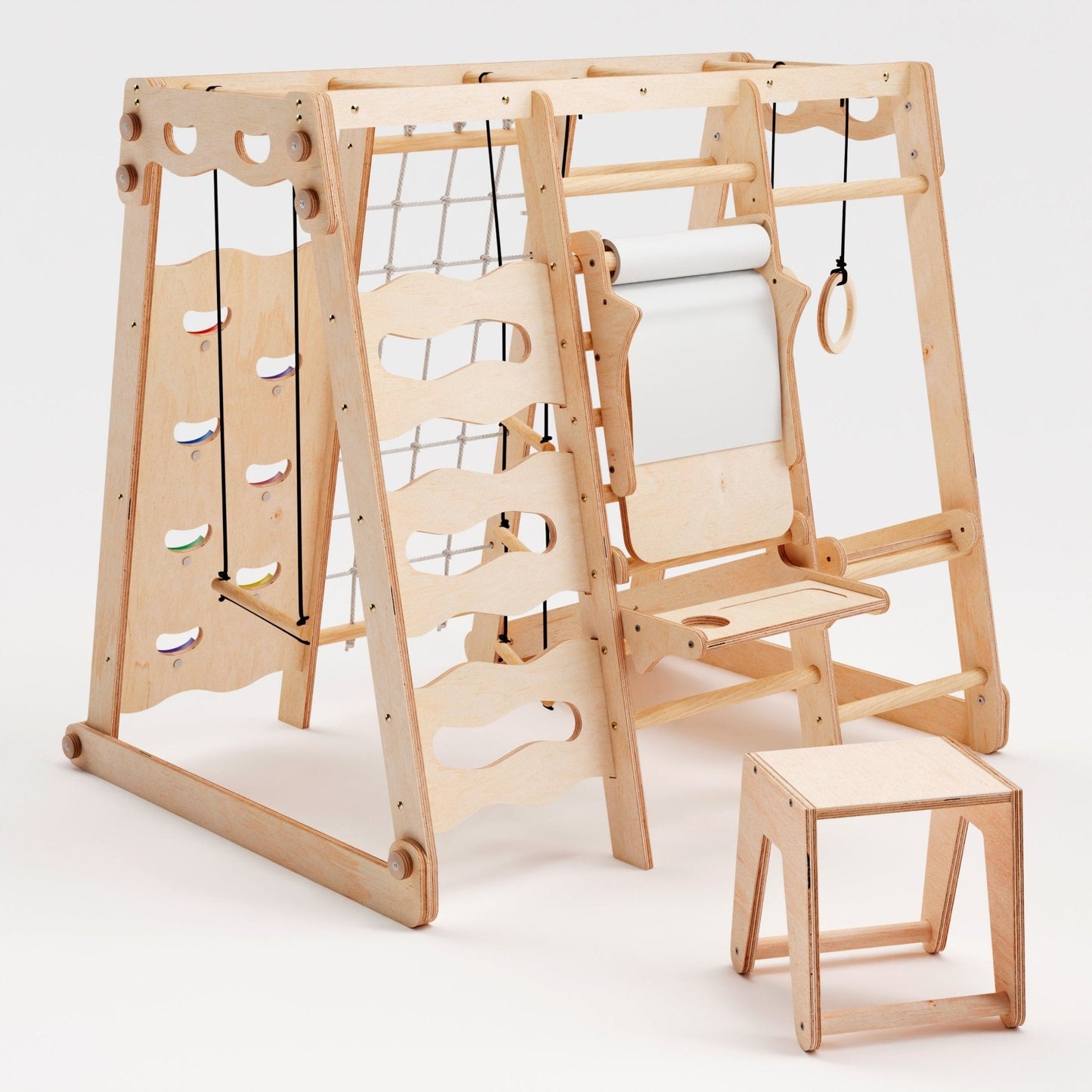 6in1 Indoor-Spielplatz aus Holz für Kinder –  Schaukel, Rutsche, Seil und Treppe-5