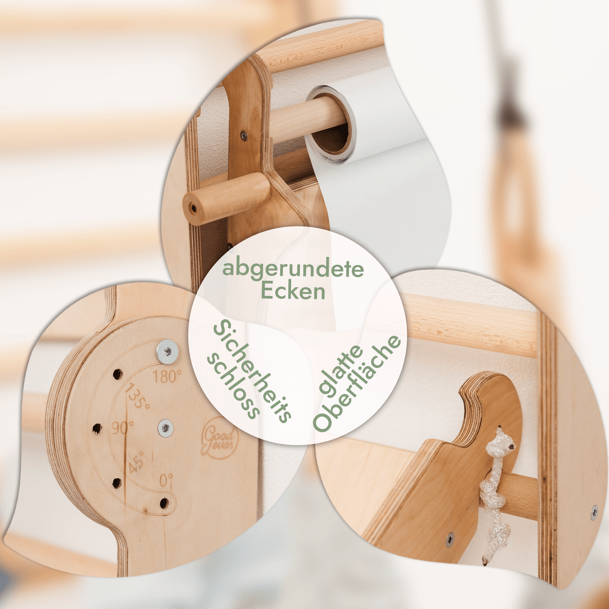 8in1 Kletterwand Indoor: Sprossenwand, Gymnastikringe, Hängende Leiter, Disc-Schaukel, Rutsche, Klimmzugstange, Maltafel und Kinderstuhl für Kinder – Beige-4