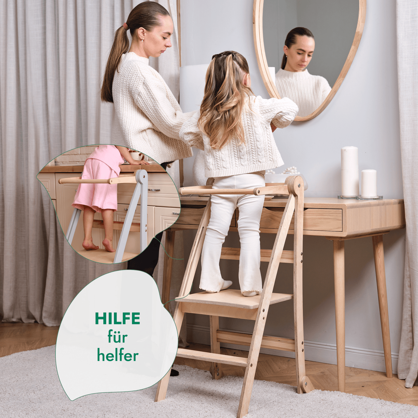 Holz Lernleiter Montessori: Hocker für Kinder - Grau-4