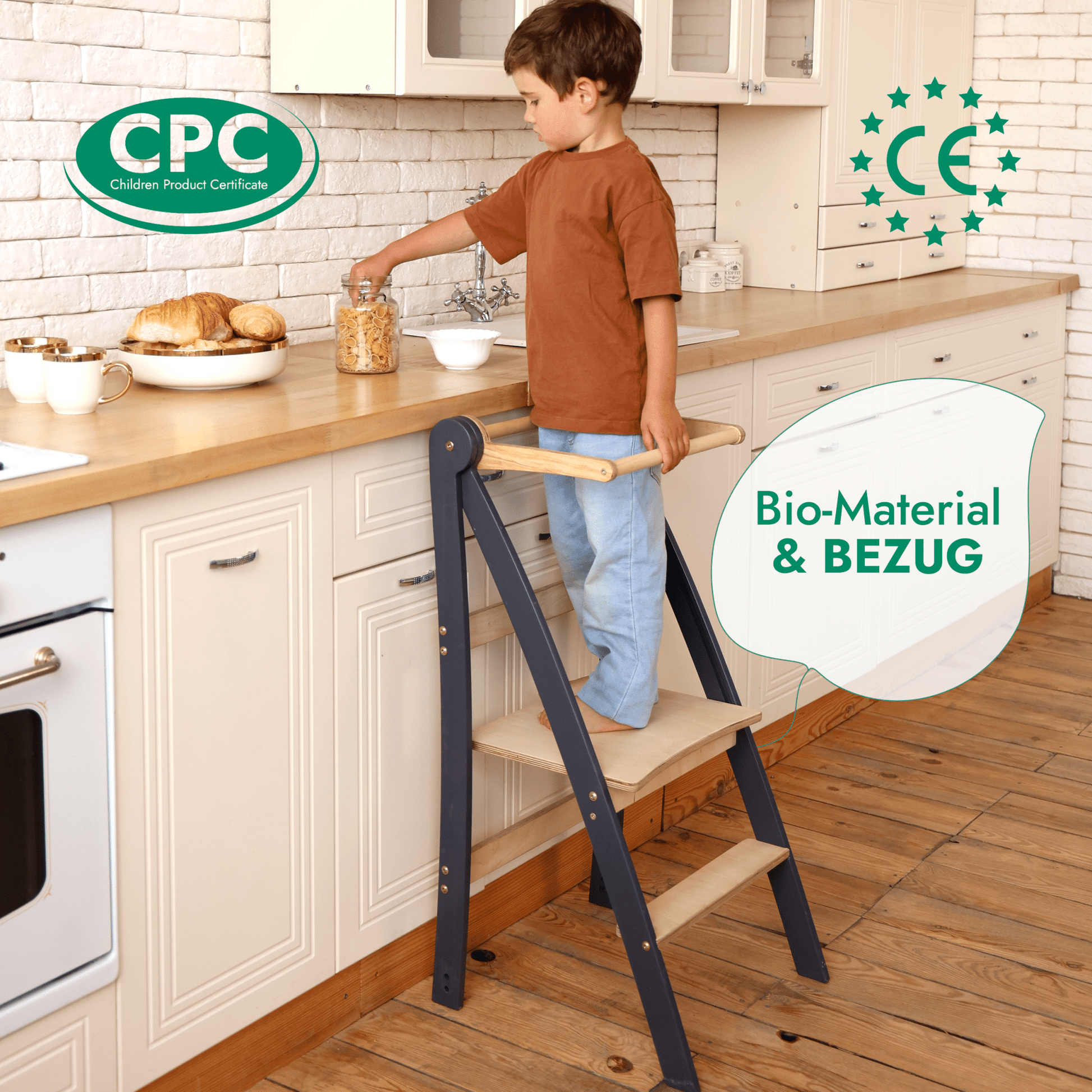 Holz Lernleiter Montessori: Hocker für Kinder - Grau-3