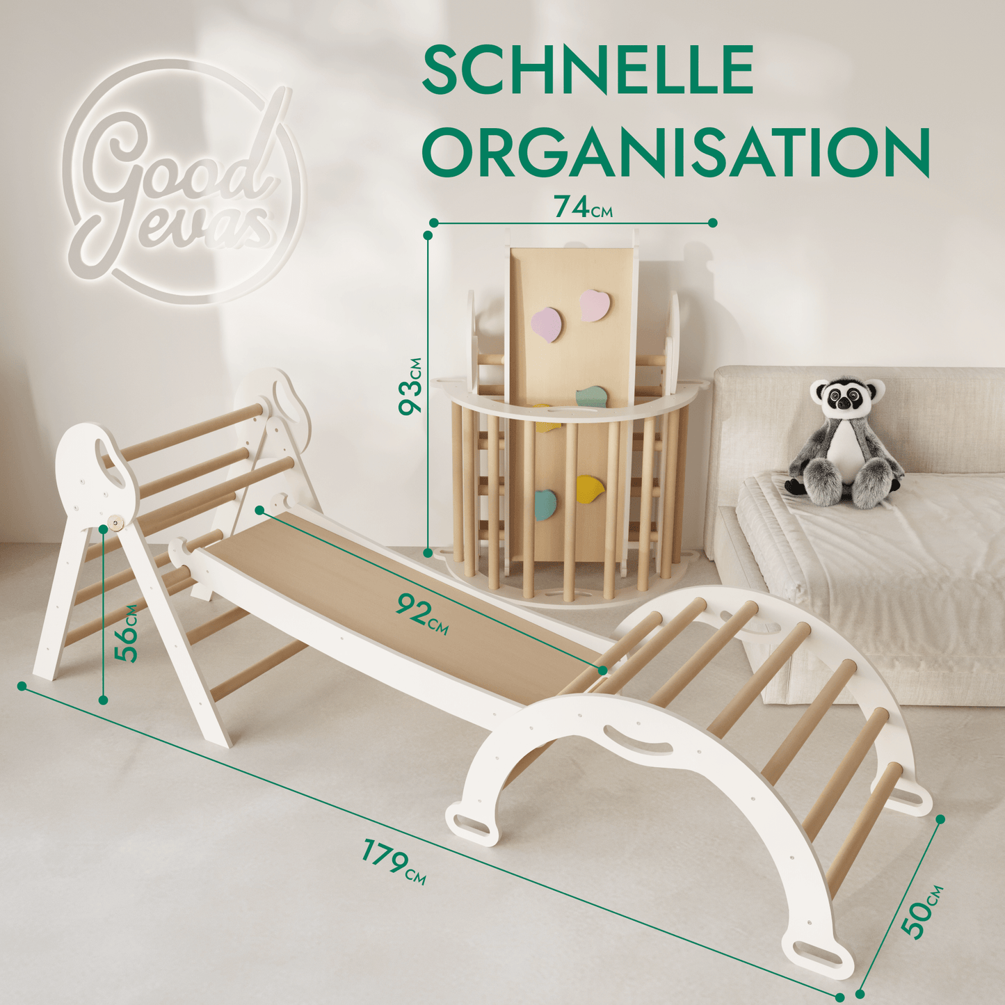 Montessori 4in1 Kletterdreieck für Babys: Pikler-Dreieck, Kletterbogen, Rutschbrett und Kissen für Kleinkinder (1–3 Jahre)-1