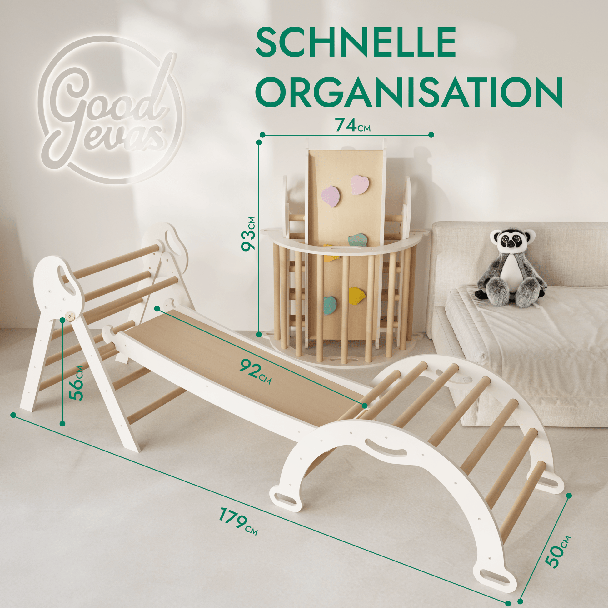 Montessori 4in1 Kletterdreieck für Babys: Pikler-Dreieck, Kletterbogen, Rutschbrett und Kissen für Kleinkinder (1–3 Jahre)-1