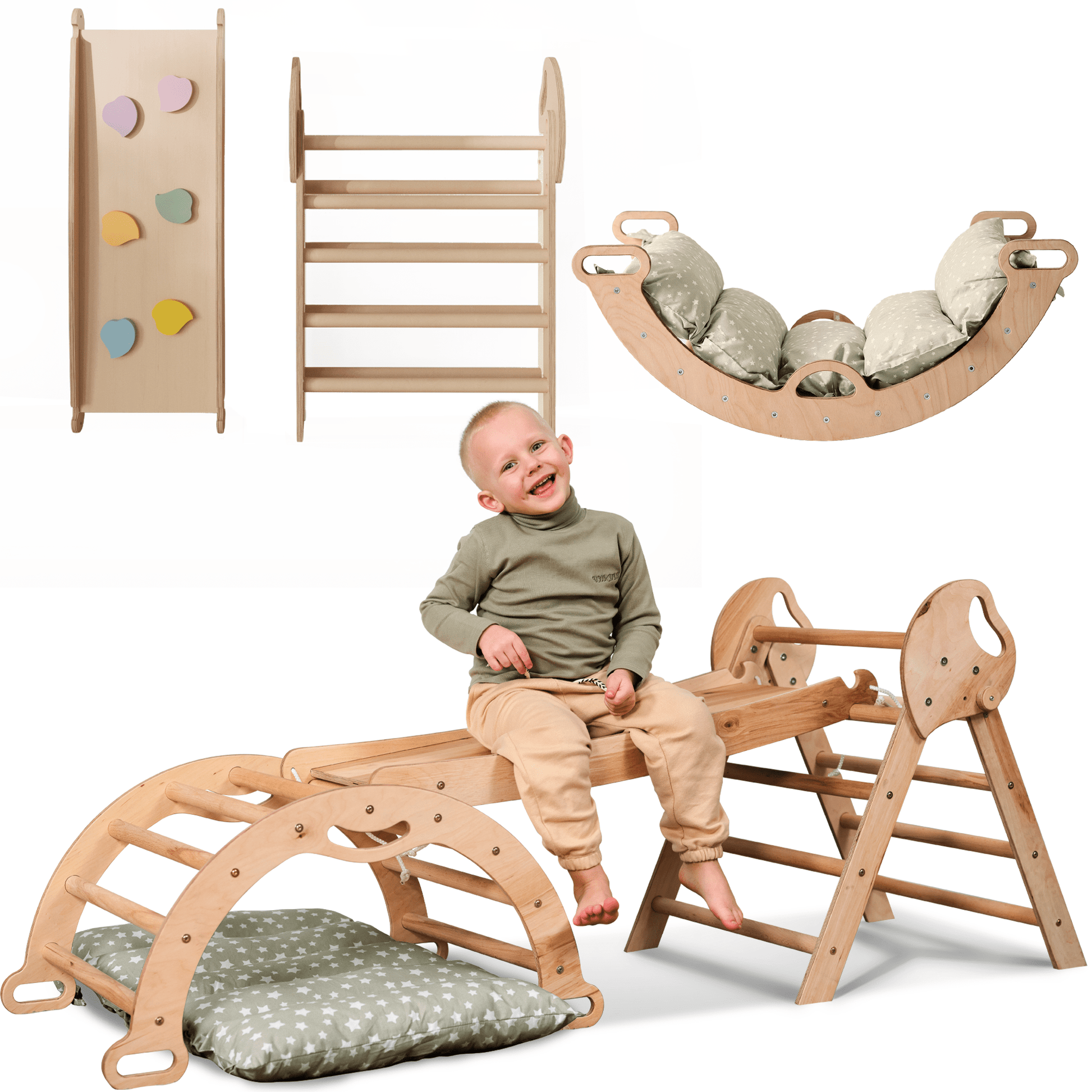 Montessori 4in1 Kletterdreieck für Babys: Pikler-Dreieck, Kletterbogen, Rutschbrett und Kissen für Kleinkinder (1–3 Jahre)-5